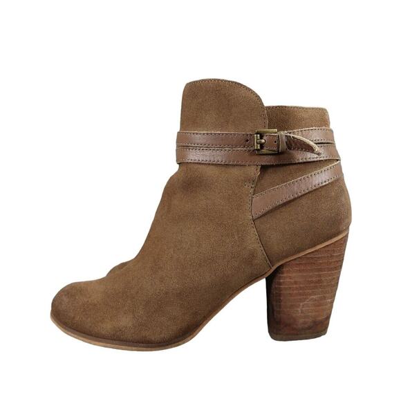 Bp Shoes Womens 8.5 Ankle Boot Fashion Leather Stack Heel Buckle Strap Zip Brown - Picture 4 of 14